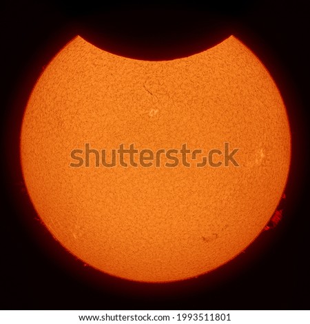 Partial solar eclipse, photographed on June 10, 2021, with an H-alpha solar telescope from Mannheim in Germany.