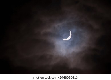 A partial solar eclipse taken on a cloudy day. - Powered by Shutterstock