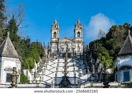 Partial view of the Bom Jesus do Monte Sanctuary in Braga, Portugal. A unique perspective showcasing the beauty of this iconic cultural destination. Captured in Braga, December 22, 2024