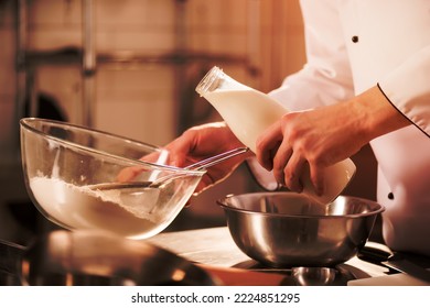 Partial View Confectioner Adding Milk