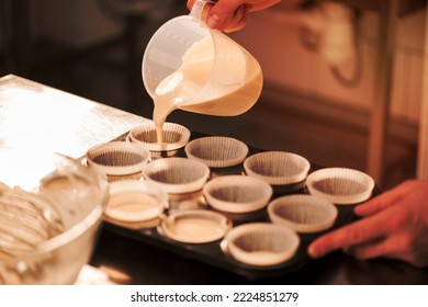 Partial View Confectioner Pouring Dough