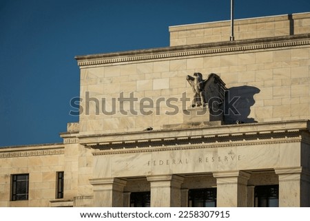 Partial View of the Federal Reserve ('Fed') Headquarters Office Building in Washington, D.C. Imagine de stoc © 