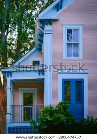 Partial view of Folk Victorian architecture style, built between 1870 and 1910, in New England, United States of America