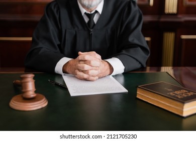 Partial View Judge Sitting Clenched Hands Stock Photo 2121705230 ...