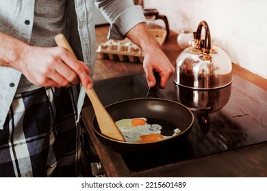 Partial View Man Cooking Scrambled