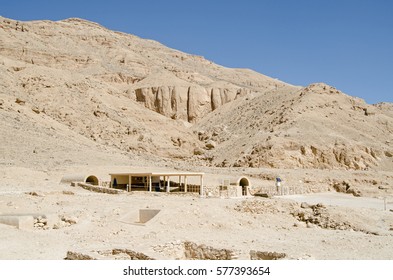 The Partially Camouflaged Entrance To The Magnificent Tomb Of Queen Nefertari In The Valley Of The Queens, Part Of The Ancient Egyptian Necropolis In Luxor, Egypt.