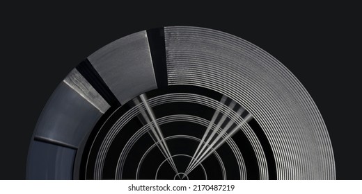 Partially isolated metal panels resembling futuristic architecture or hi-tech dome ceiling. Geometric structure with round pattern and radial lines. Abstract material background. - Powered by Shutterstock