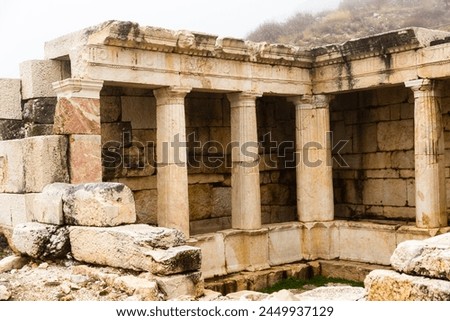 Partially restored Hellenistic fountain house in Doric style at archaeological site of Sagalassos, Turkey