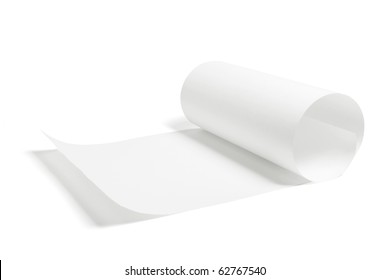 Partially Rolled Up Paper On White Background