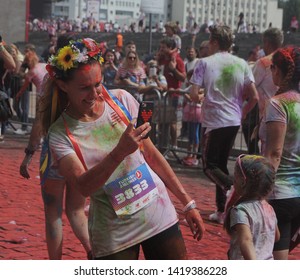 
The Participant Of The Color Run Kyiv Color Run - 2019 Takes A Selfie, In Kiev, June 2, 2019.