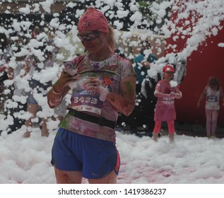 
The Participant Of The Color Run Kyiv Color Run - 2019 Takes A Selfie, In Kiev, June 2, 2019. 