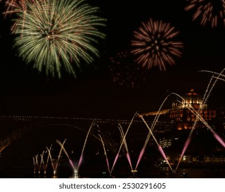 Parties in the city of Porto in Portugal, fireworks in the city center, Douro river, Dom Luís bridge, Serra do Pilar - Powered by Shutterstock