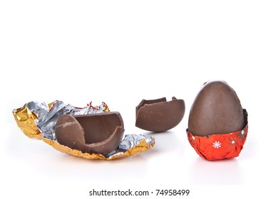 partly unwrapped chocolated easter egg isolated - Powered by Shutterstock