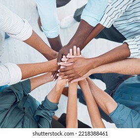 Partnership Hands, Motivation And Team Building Trust For Success, Deal And Support Goals Together. Closeup Group Business People, Teamwork And Winner Achievement Celebration, Mission And Diversity