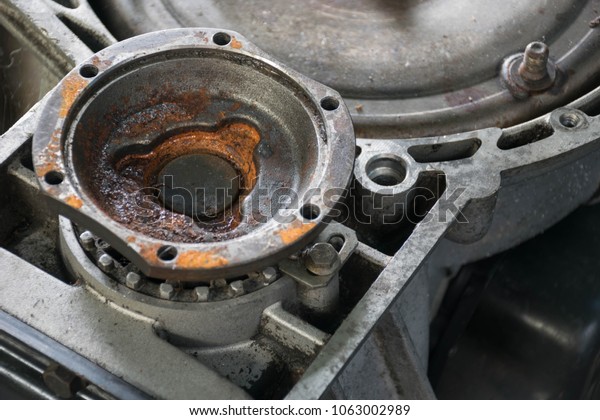 The parts\
of car engine at automobile repair\
shops