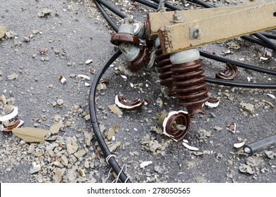 Parts Of Electric Pole Damage After Storm