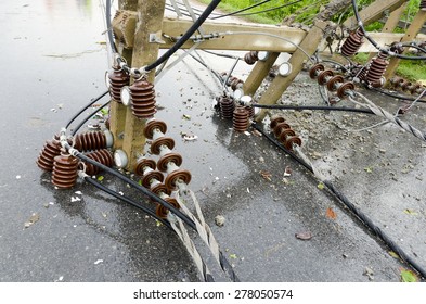 Parts Of Electric Pole Damage After Storm