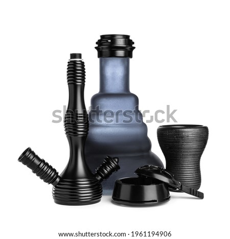 Parts of modern hookah on white background