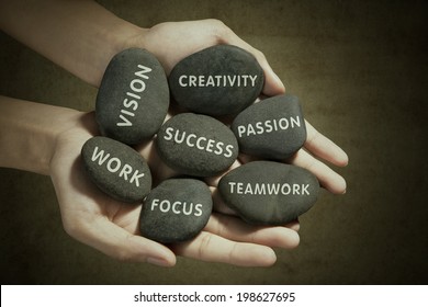 The parts to success written on the rock