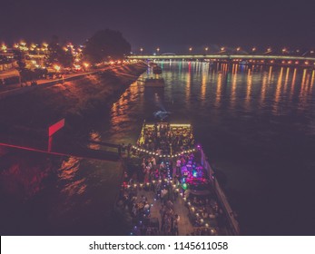 Party Boat In Bratislava At Night On The Danube River