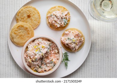 Party Canapes, Blinis With Salmon Spread