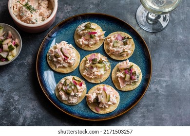 Party Canapes, Blinis With Salmon Spread