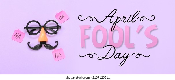 Party Decor And Sticky Notes With Word HA On Color Background. April Fool's Day Celebration 