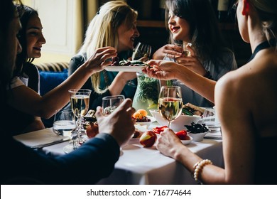 Party Dinner Table, Celebrating With Friends Of Family Served At Home Or In A Restaurant.