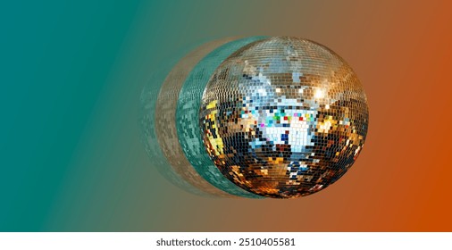 Party disco mirror ball reflecting orange and green lights - Powered by Shutterstock