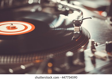 Party Dj Turn Table Vinyl Record Player.Audio Equipment For Club Party.Vintage Turntables For Concert.Retro Audio Setup For Disc Jockey To Play Music In High Quality.Hip Hop Concert Stage Djs Setup