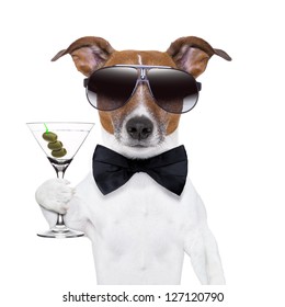 Party Dog Toasting With A Martini Glass With Olives