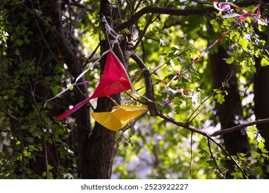 Party flags on a tree