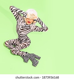 Party Girl in clothes zebra print Tropically ungle africa style