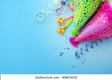 Party Hats On Blue Background