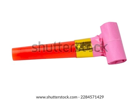 Party horn noisemaker blower rolled isolated on the white background cut out clipping path