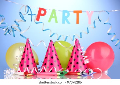 Party Items On Blue Background