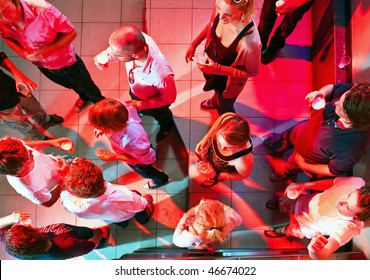 A Party On The Dance Floor Of A Nightclub As Viewed From Above.