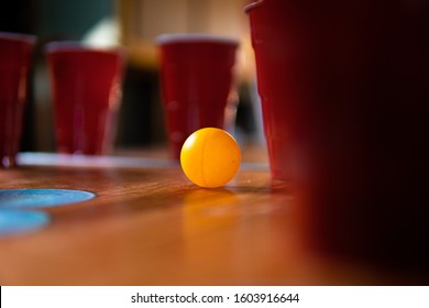 Party Scene With Red Solo Cups. Beer Pong.