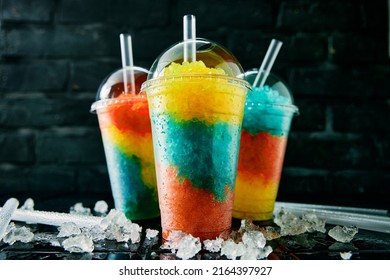 Party Or Summer Drinks Called Slush With Fruity Fillings