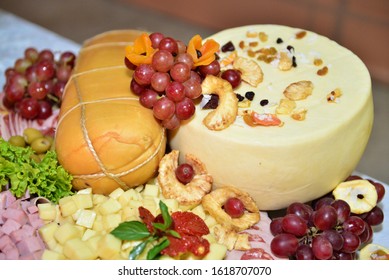 Party Table With Cheese, Chestnut, Grapes, Ham Provolone