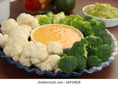 Party Vegetable Tray With Cauliflower, Broccoli And Cheese Dip