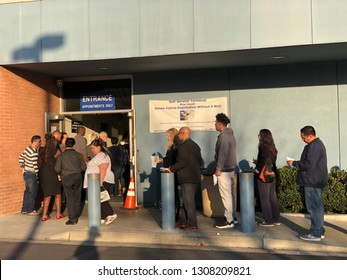 Pasadena, CA: February 8, 2019:  A California Department of Motor Vehicles (DMV) office in California. The California Department of Motor Vehicles is the agency in charge of driver's licenses and IDs.