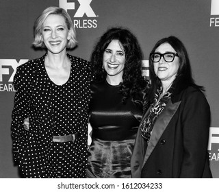 Pasadena, CA - January 09, 2020: (L-R) Dahvi Waller, Cate Blanchett, And Stacey Sher Of 'Mrs. America'  Attend The FX Networks' Star Walk Winter Press Tour 2020 At The Langham Huntington