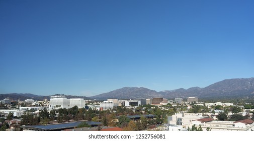 Pasadena In California Cityscape With The San Gabriel Mountains In The Background.