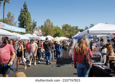 Pasadena, California, United States - 10-25-2021: A View Of A People Walking Around The Rose Bowl Flea Market.