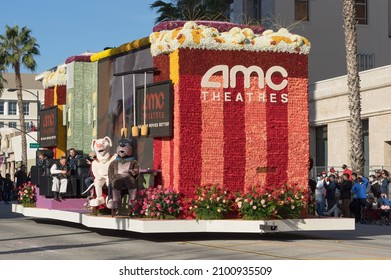 Pasadena, California, United States - January 1, 2022: AMC Theatres, We Make Movies Better Float Shown During The 2022 Rose Parade.