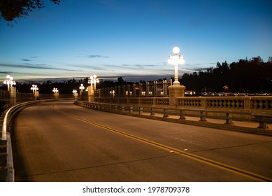 Pasadena, California, USA, May 20, 2021: Colorado Street Bridge At Night