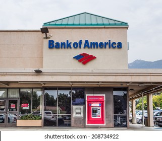 PASADENA, CA/USA - AUGUST 2, 2014: Bank of America exterior. Bank of America is an American multinational banking and financial services corporation headquartered in Charlotte, North Carolina.