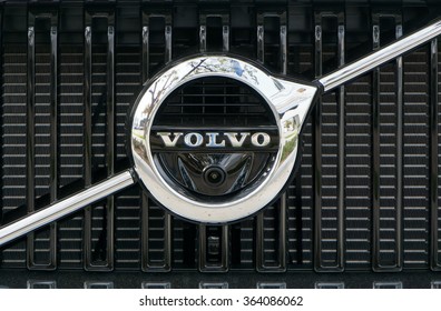 PASADENA, CA/USA - JANUARY 16, 2016: Volvo automobile grille and logo. Volvo is a Swedish manufacturer of automobiles.