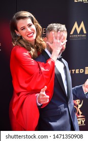 Pasadena, CA/USA - May 5, 2019: Linsey Godfrey And Breckin Meyer Attend The 2019 Daytime Emmy Awards.